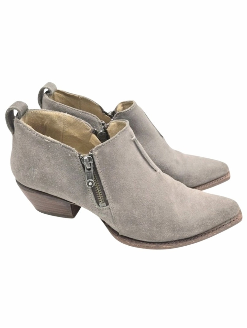 Frye Sacha Ankle Boots Women's 9 Gray Suede Zip Moto Bootie Shootie Western
